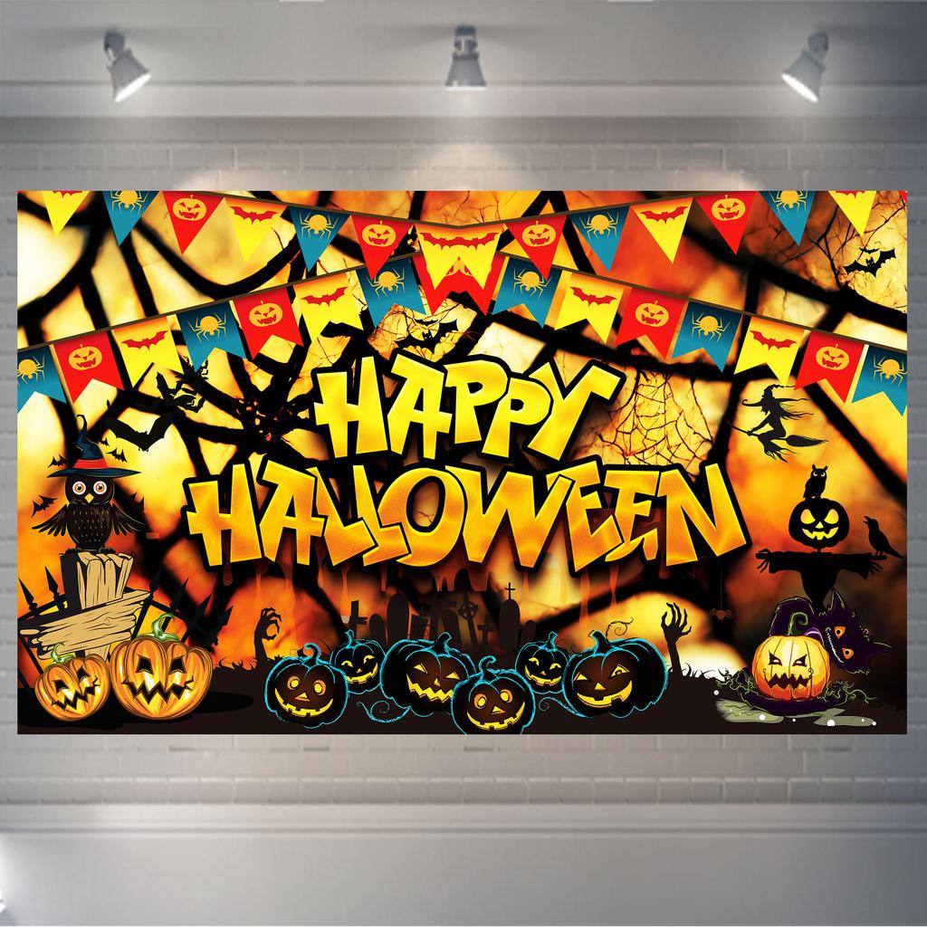 1pc Happy Halloween Party Backdrop Night Skeleton Hand Pumpkin Bats Dustproof Banner for Halloween Party Background Decoration