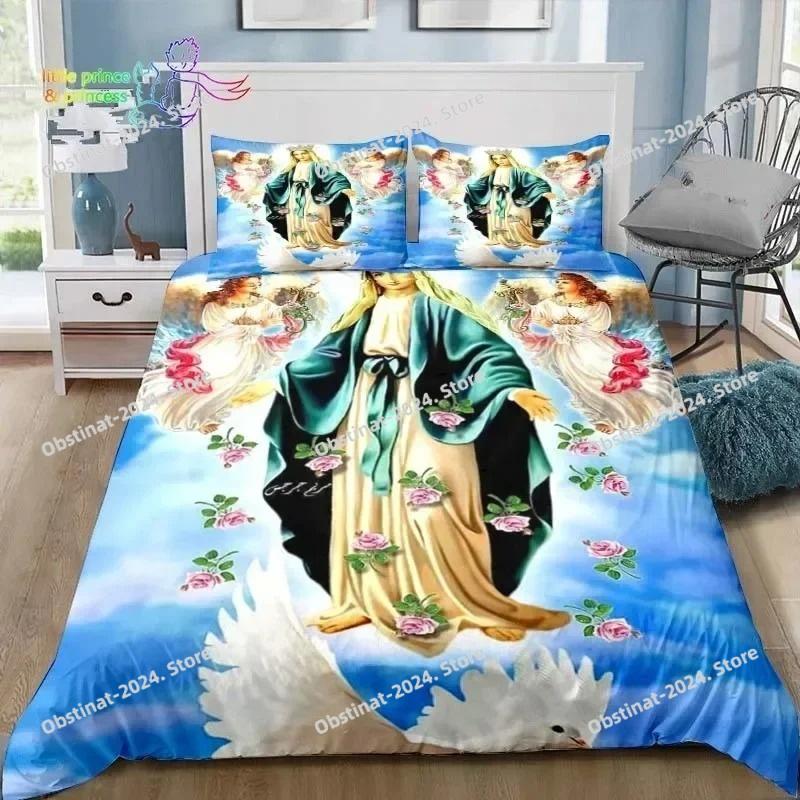 Virgin Mary Godress Blessing Bedding Set Single Twin Full Queen King Size Bed Set Adult Kid Bedroom Print Bedding Gift