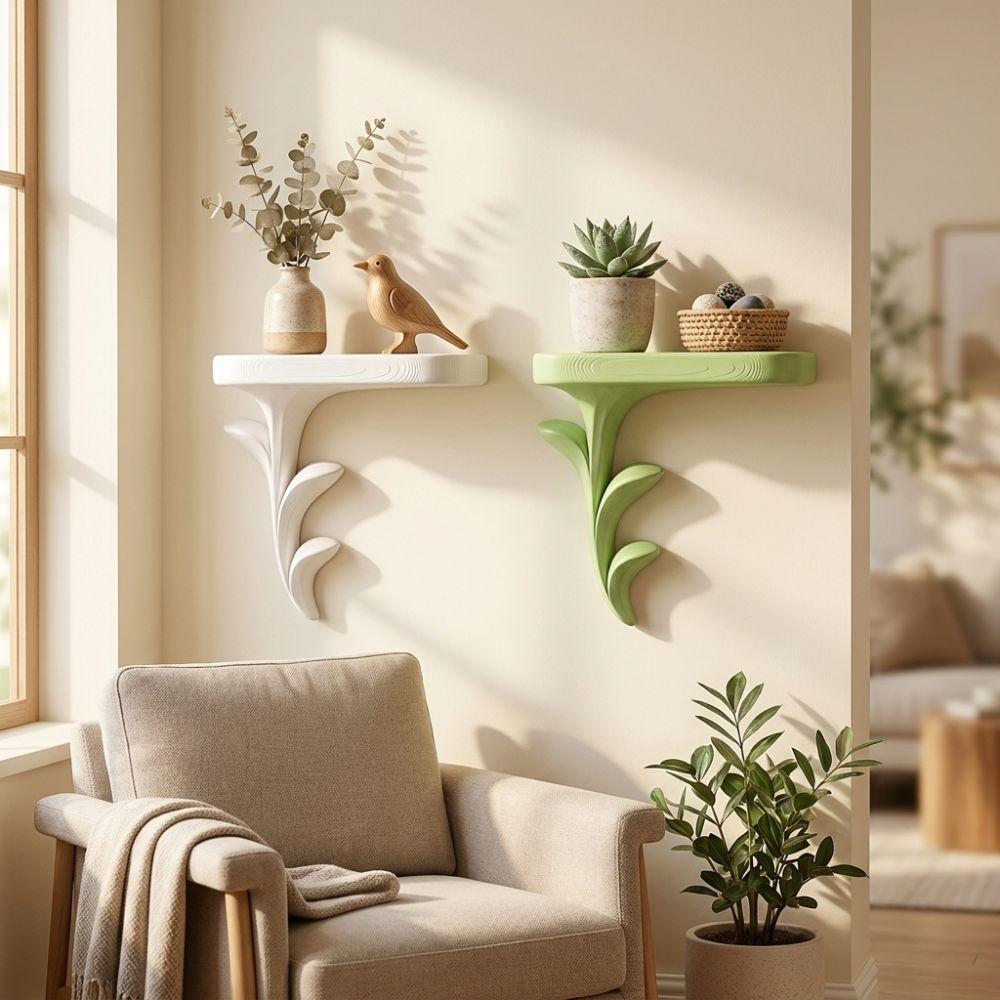 Plastic Sprout-Shaped Floating Wall Shelf Plant Style Decorative Shelf Scene Arrangement