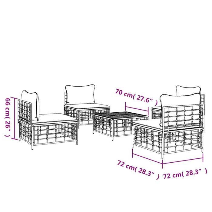 VidaXL Salon de jardin 5 pcs avec coussins anthracite résine tressée, ensemble de salon, ensemble de salon d'extérieur, 3186711