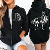 Sweat à capuche en polaire pour femme avec imprimé cheval western Fermeture éclair Sportswear Sweat-shirts Amateurs de chevaux Fermeture éclair Sweat à capuche pour femme Hip Hop Streetwear