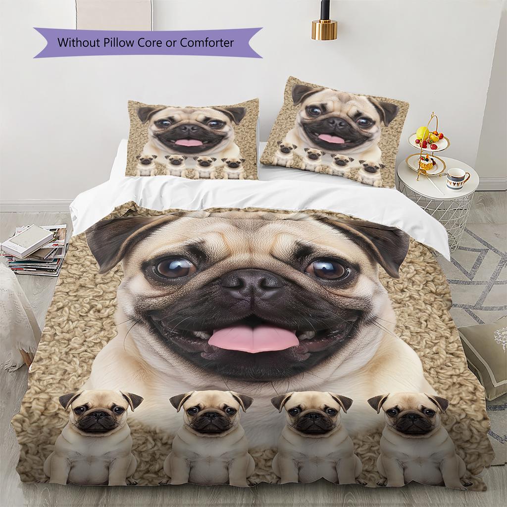 Bulldog Pattern Bedding Quilt Set Quilt Cover Pillowcase Home Decoration Gift (1 * duvet cover + 2 * pillowcase, without core)