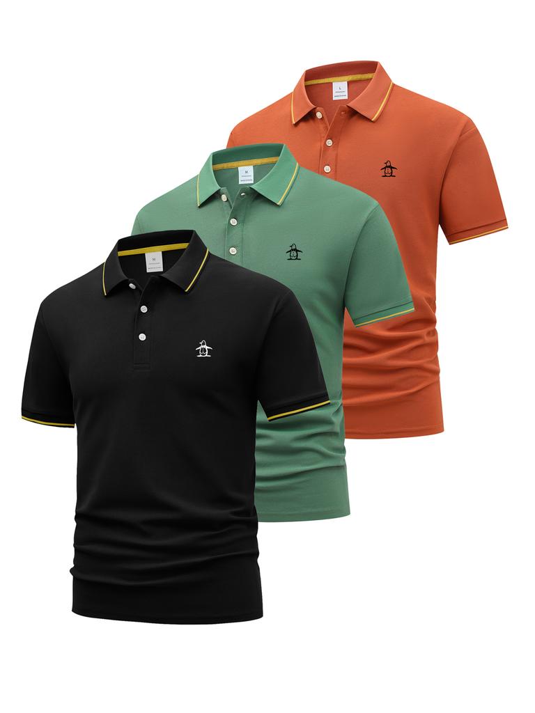 3 Pack Mens Market Short Sleeve Polo Shirt, Button Placket Casual Daily Tops, Classic Fit for Shop Errands Outdoor Stroll Daily Commute Wear