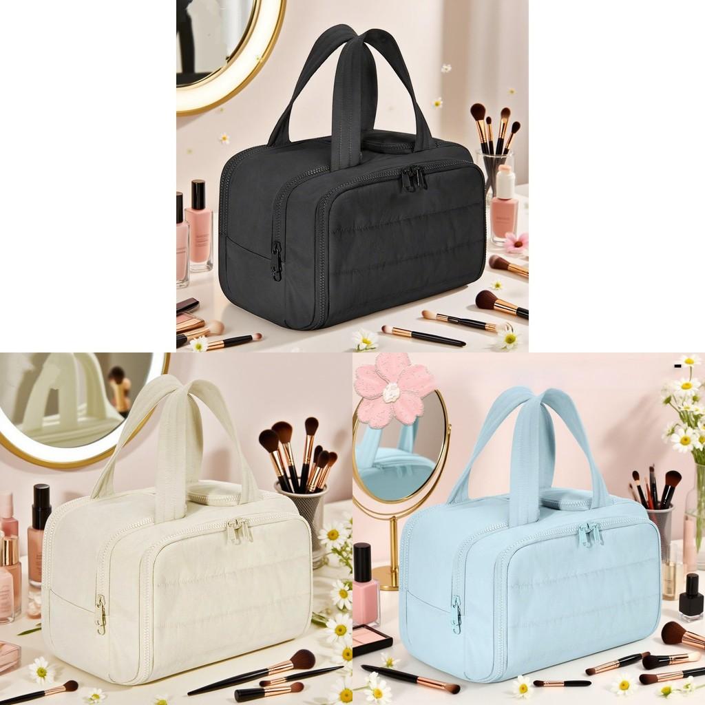 Polyester Large Capacity Makeup Bag With Wide Opening For Travel And Daily Use