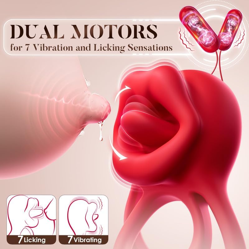 Vibrating Cock Ring Penis Ring Vibrator Clitoral Stimulator with Tongue Licking Adult Couples Sex Toys for Men Women Anal Nipple