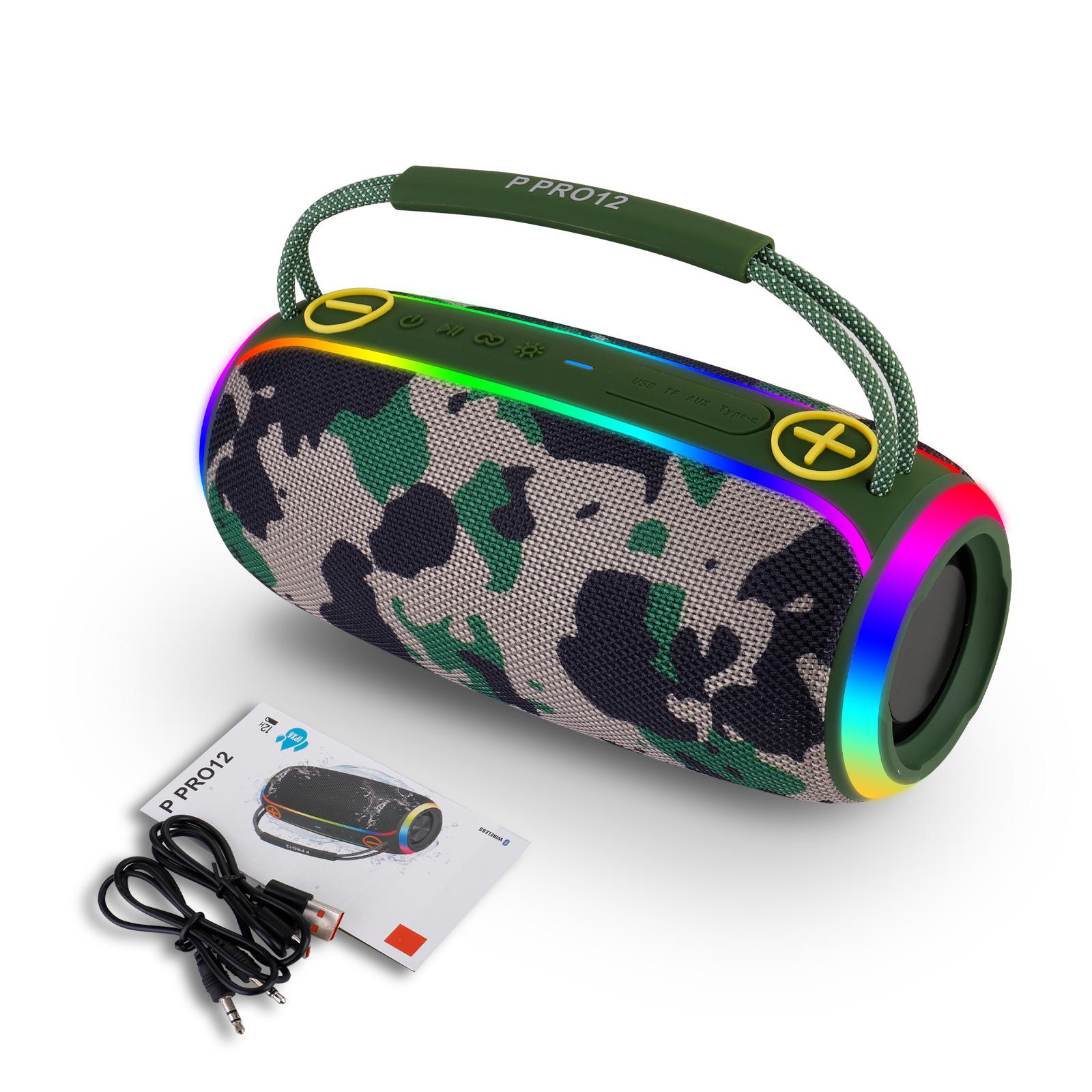 

PRO12 Bluetooth-динамик портативный RGB-подсветка наружный настольный мощный сабвуфер армия зеленый