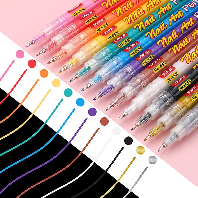 12-Color Water-Based Acrylic Nail Art Pen Set for Graffiti and Lining