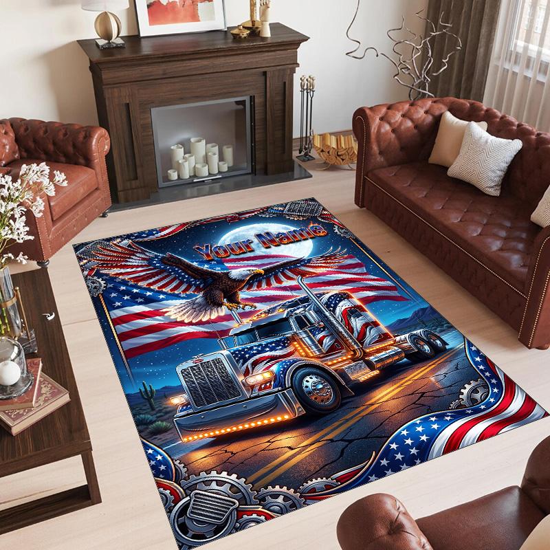 Truck Theme Crystal Velvet Rug Personalized Custom Name Text Soft Floor Mat Home Decor