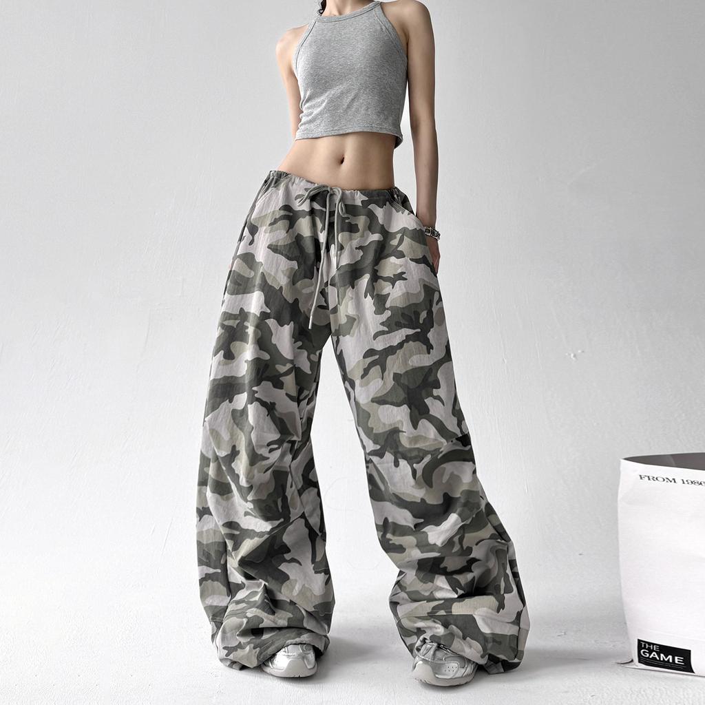 American Retro Camouflage Wide-leg Pants Women's Summer New Loose Chic Wear Casual Overalls