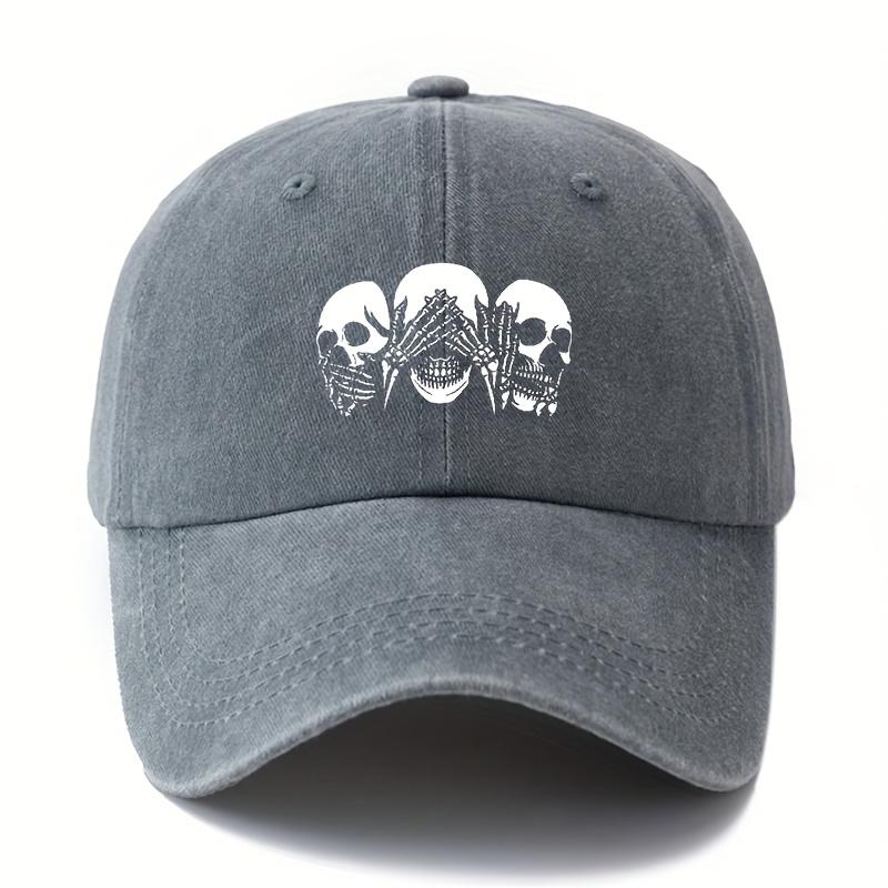 Unisex Fashionable Versatile Printed Skull Gesture Baseball Cap Lightweight Curved Brim Trucker Baseball Cap