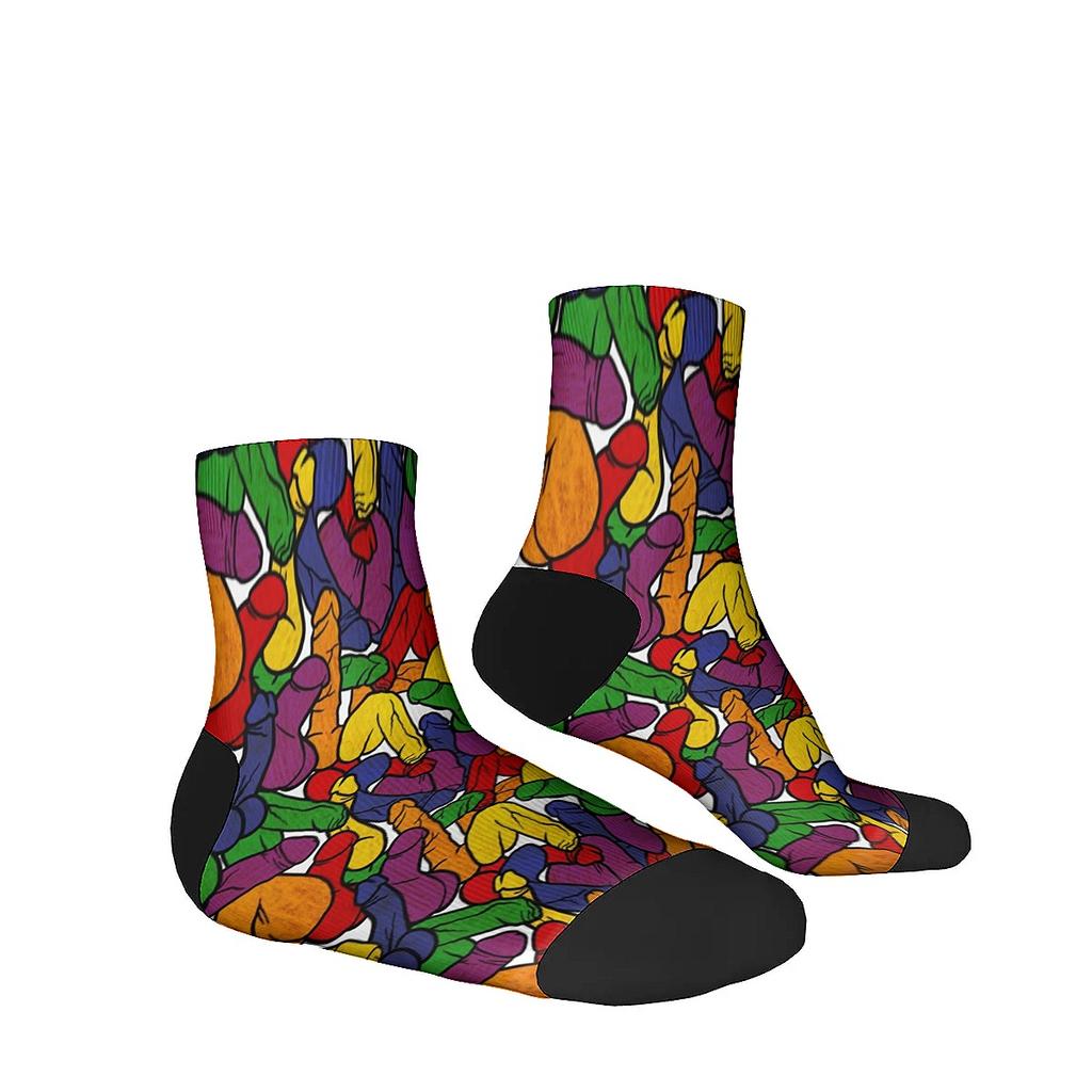 Funny Art Abstract Dick Colorful Prints Fashion Casual Outdoor Sports Short Tube Socks Accessories Men Perfect Gift