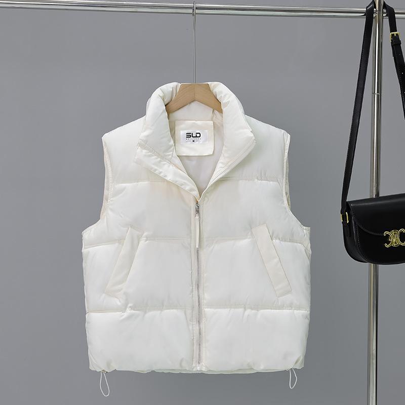 

Осень и зима стойка воротник утолщенный пуховый хлопковый жилет хлебная одежда модный повседневный свободный ветрозащитный жилет куртка XXL белый