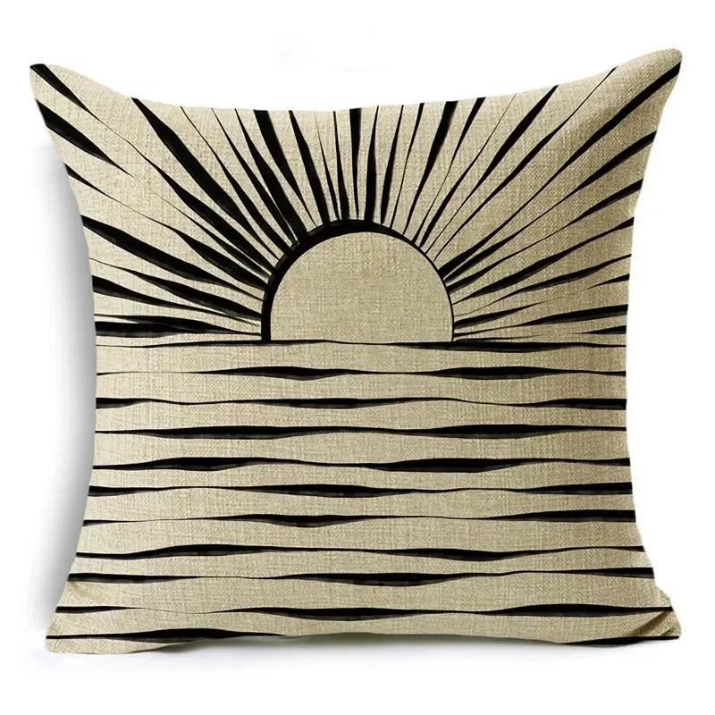 Black And White Collection Geometric Prints Linen Pillowcase Square Bedroom Car Decor Cushion Cover 40Cm/45Cm And 50Cm