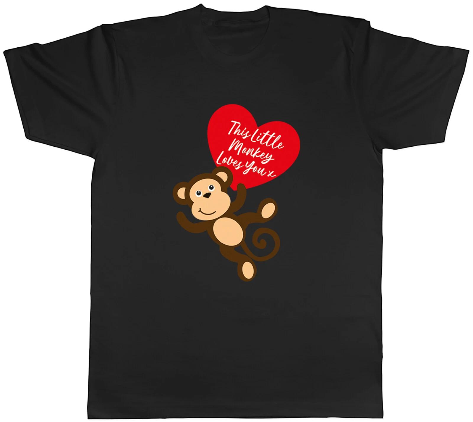 Valentines Day Mens T-Shirt This Little Monkey Loves You Tee Gift L
