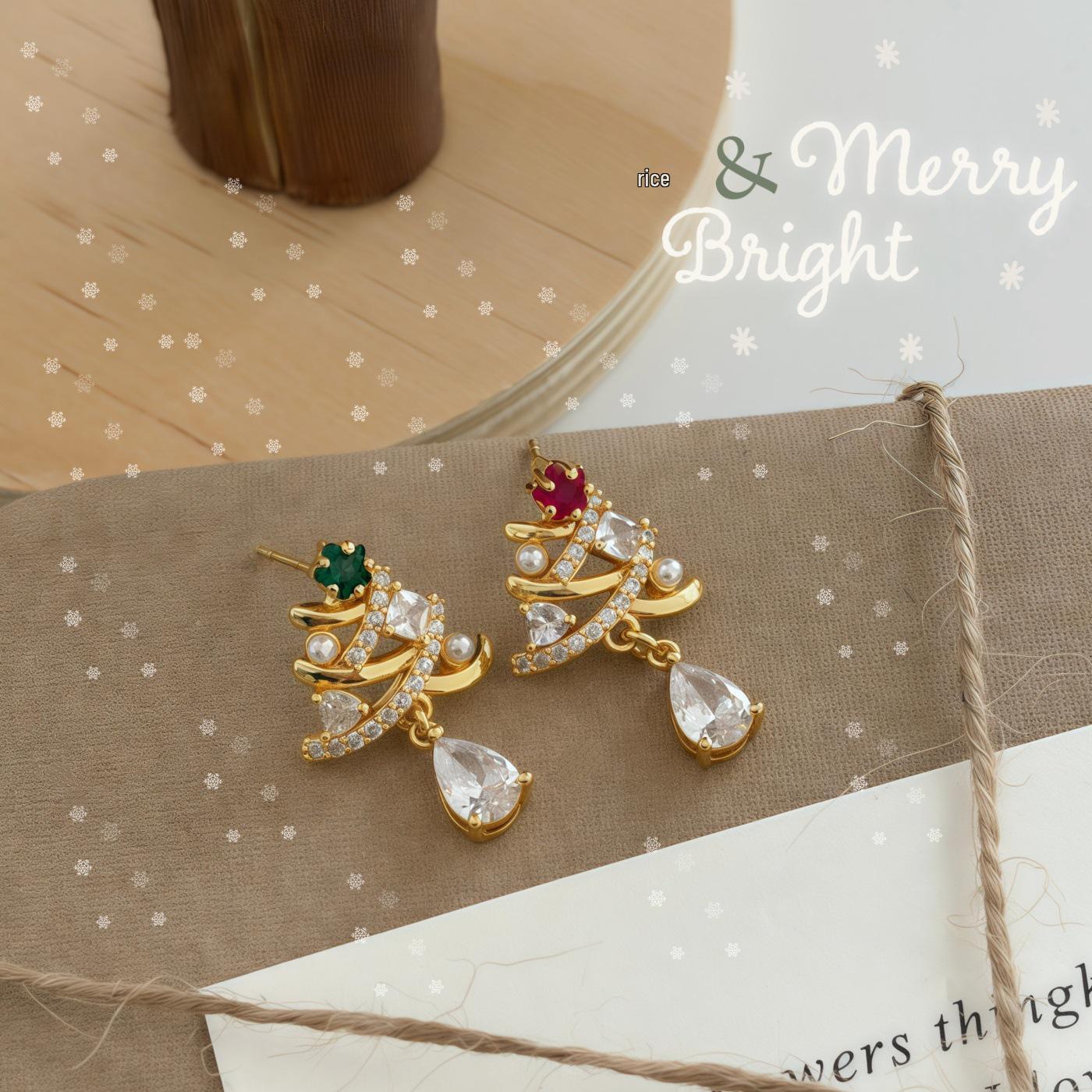 Изысканные Рождественские Серьги-Гвоздики с Цирконами, Серебряными Иглами 925 пробы и Подвеской в виде Капли Воды