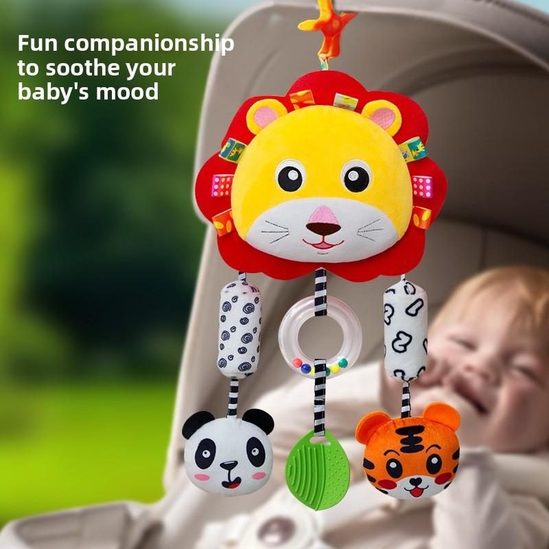 Plüsch-Baby-Autokopfstützen-Rasselspielzeug mit visueller und akustischer Stimulation für Neugeborene und Säuglinge