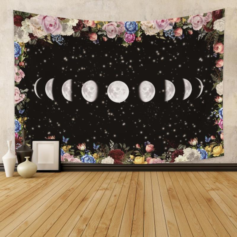 Tarot Faza Lunii Tapiserie cu flori Fluture Craniu Agățat pe perete Decor scenă psihedelică Decorare vrăjitorie Decorare cameră