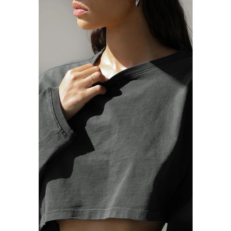 Pull Révélateur à Col Rond pour Femme Haut à Manches Longues en Tricot T-shirt Court de Sport