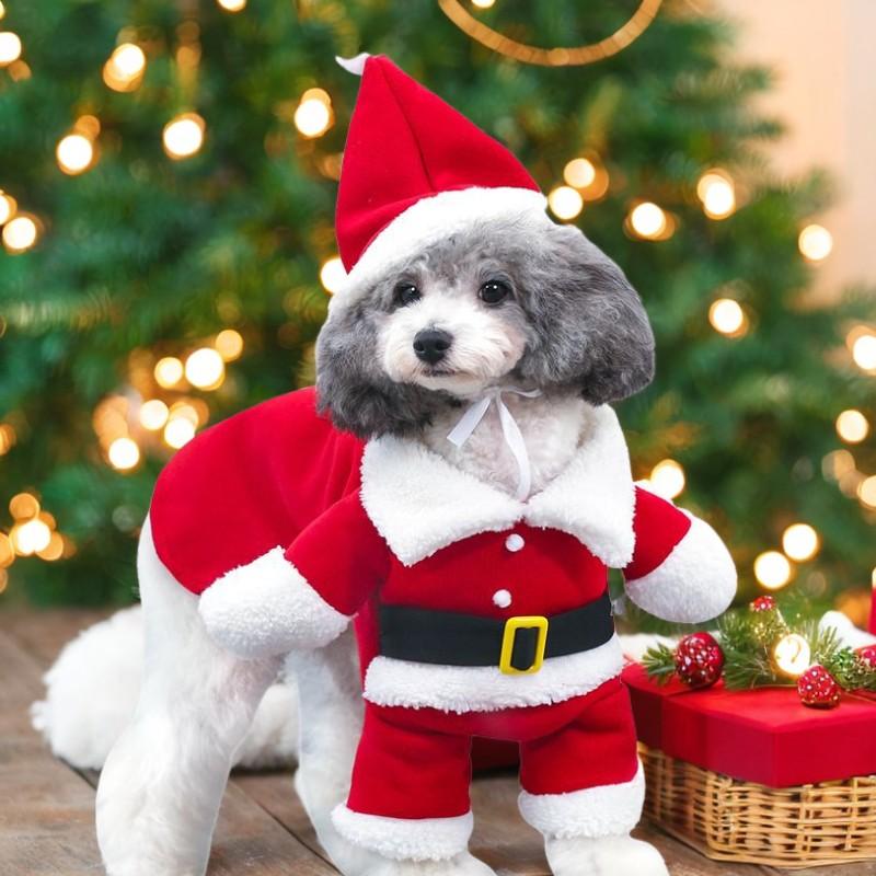 Funny Pet Cat Santa Claus Clothes Christmas Costume For Small Medium Cats Dog Cute Kitten Cosplay Set Photo Props Party Outfits
