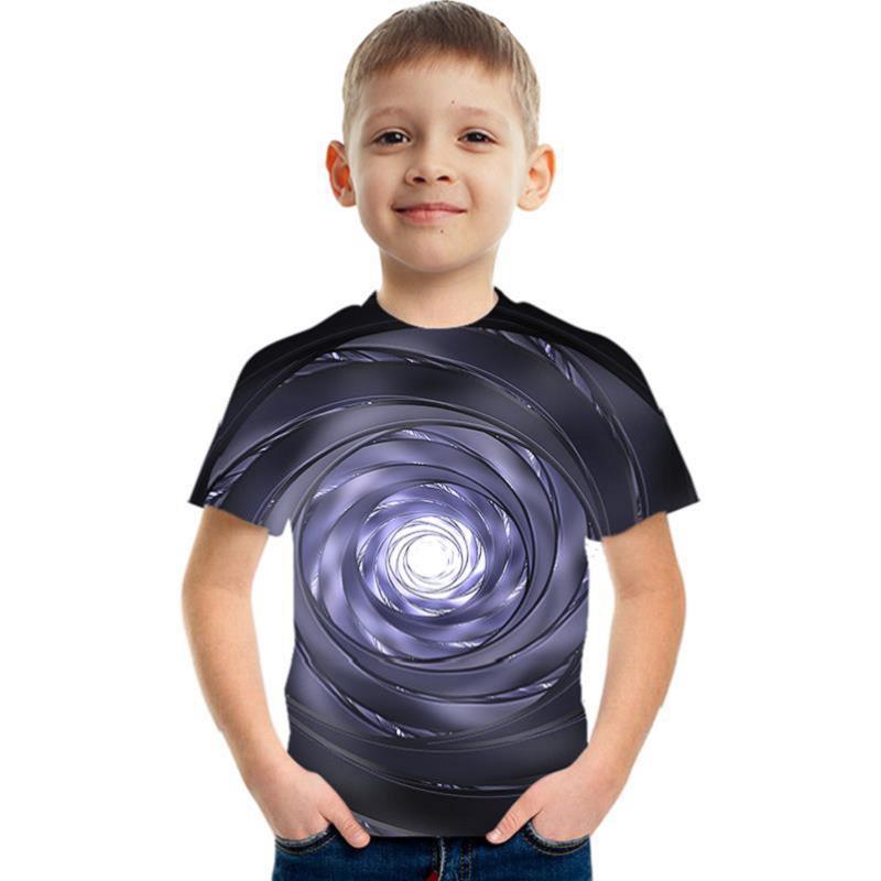 Summer Round Neck Visual Deception 3D Printed Top Fashionable Casual Short Sleeved Children's Boy T-shirts