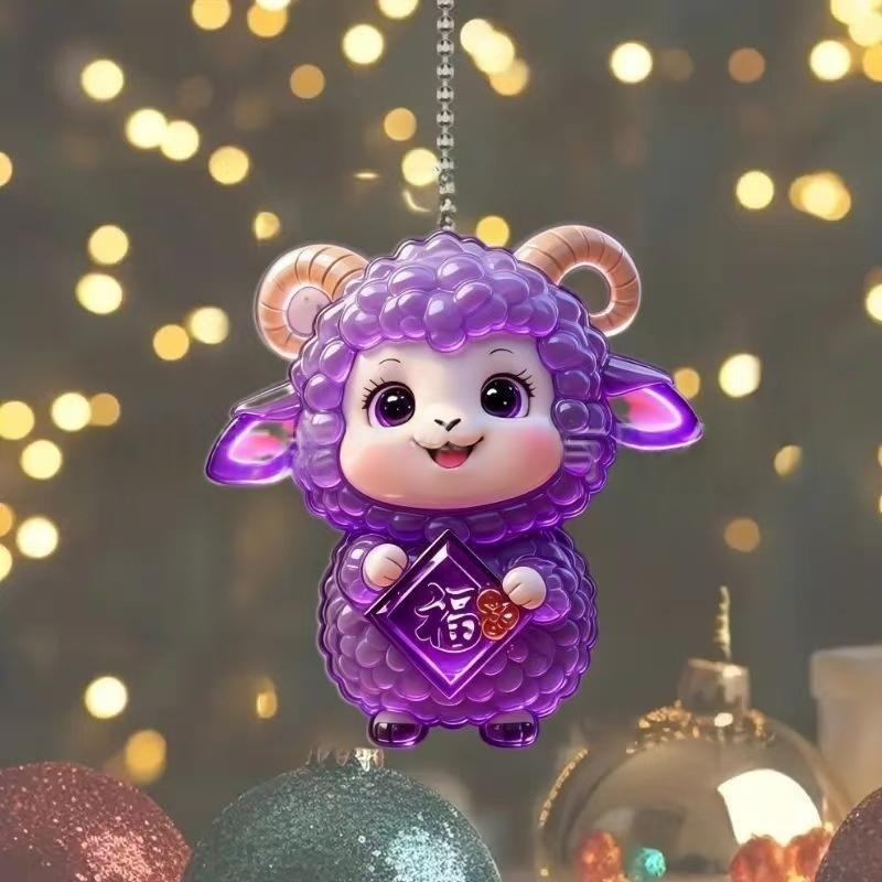 1Pcs 2D Acrylic Sheep Car Rearview Mirror Pendant Charm Christmas New Year Hanging Decoration