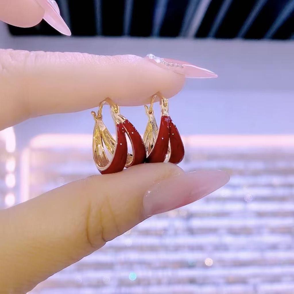 Red Multi-Layer Circle Stud Earrings - Elegant Autumn/Winter Women's Luxury