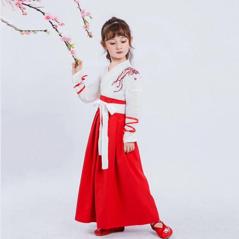 Letnia Sukienka Hanfu w Chińskim Stylu dla Dziewcząt - Elegancka Księżniczka Wróżka z Haftem i Szerokimi Rękawami