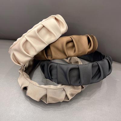 Koreanische Designer zerknitterte Satin Baumwolle einfarbig breite Reifen Haarbänder für Frauen kosmetische Stirnband Haar Zubehör Damen Sommer