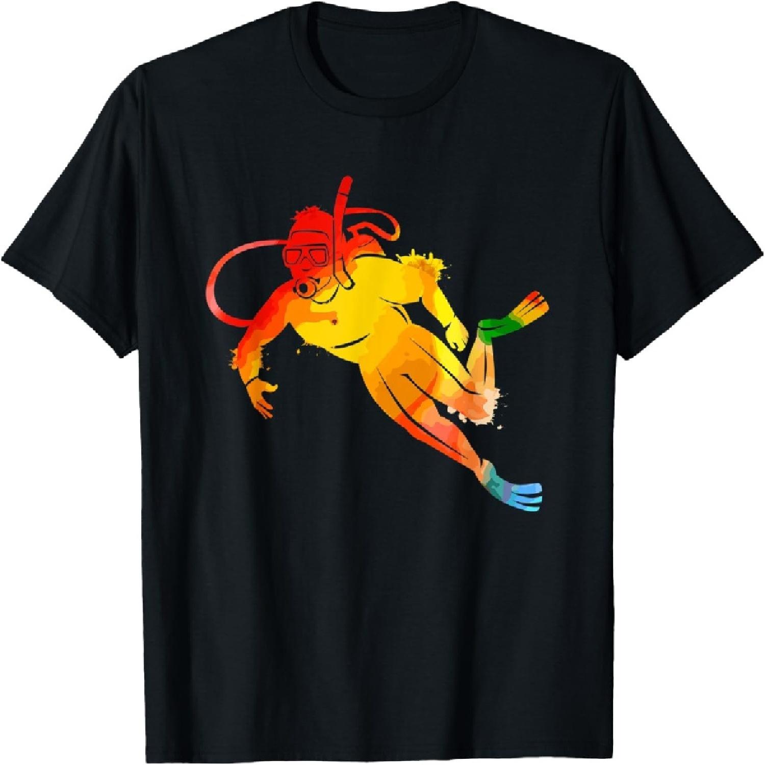 Colorful Pop Art Portrait Scuba Diving T-Shirt S