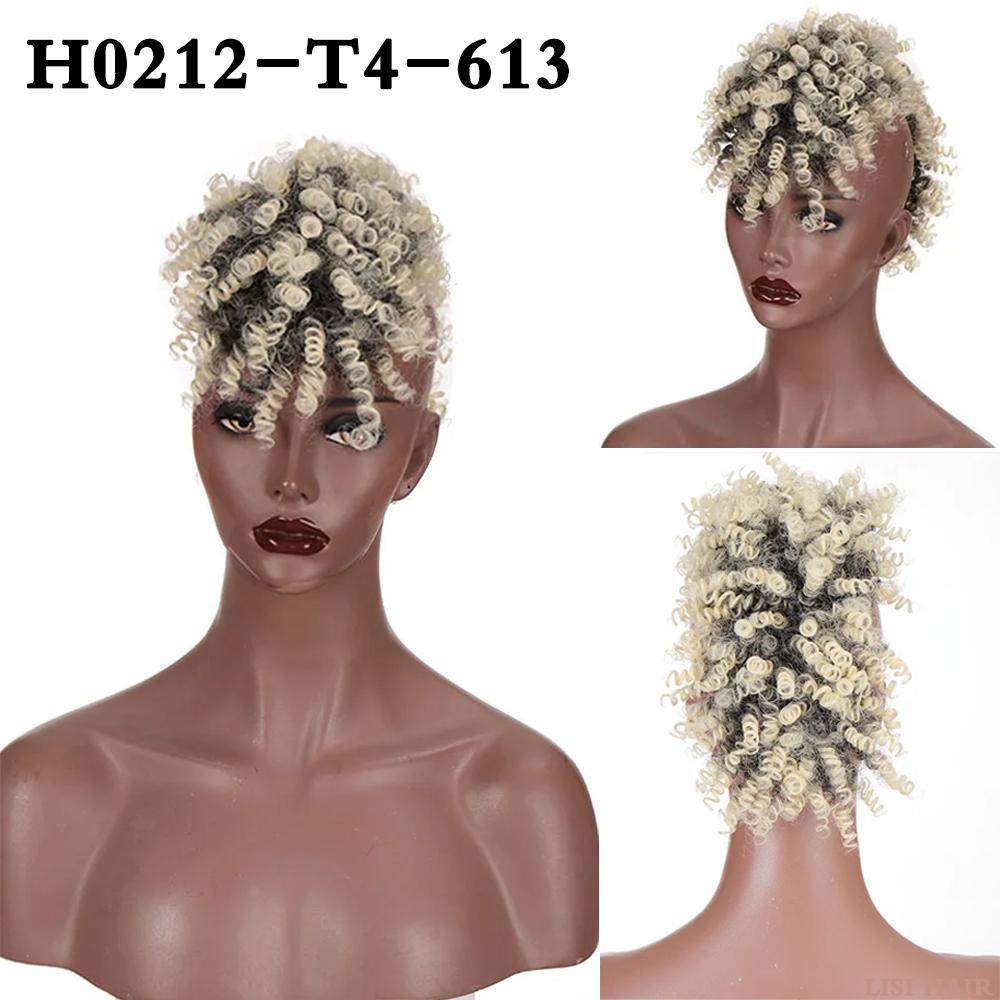 XINRAN Synthetic Wig For Black Women Mohawk Kinky Curly Hair Bun Afro High Puff Short Ponytail With Bangs