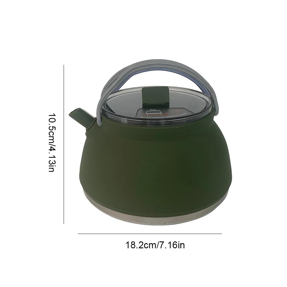 1.5L Silicone Kettle with Handle Outdoor Collapsible Kettle Stainless Steel Bottom Portable Camping Kettle for Travel Picnic