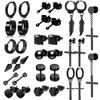 Black Punk Stainless Steel Women Men Hoop Earrings Small Trendy Round Cross Pendants Jewelry Accessories Earrings