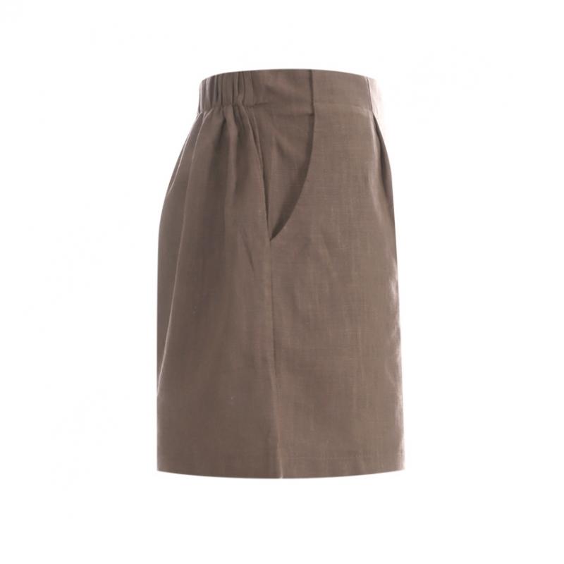 Shop   Women Linen One Tuck Back Banding Shorts Navy Pic Wpt 1395
