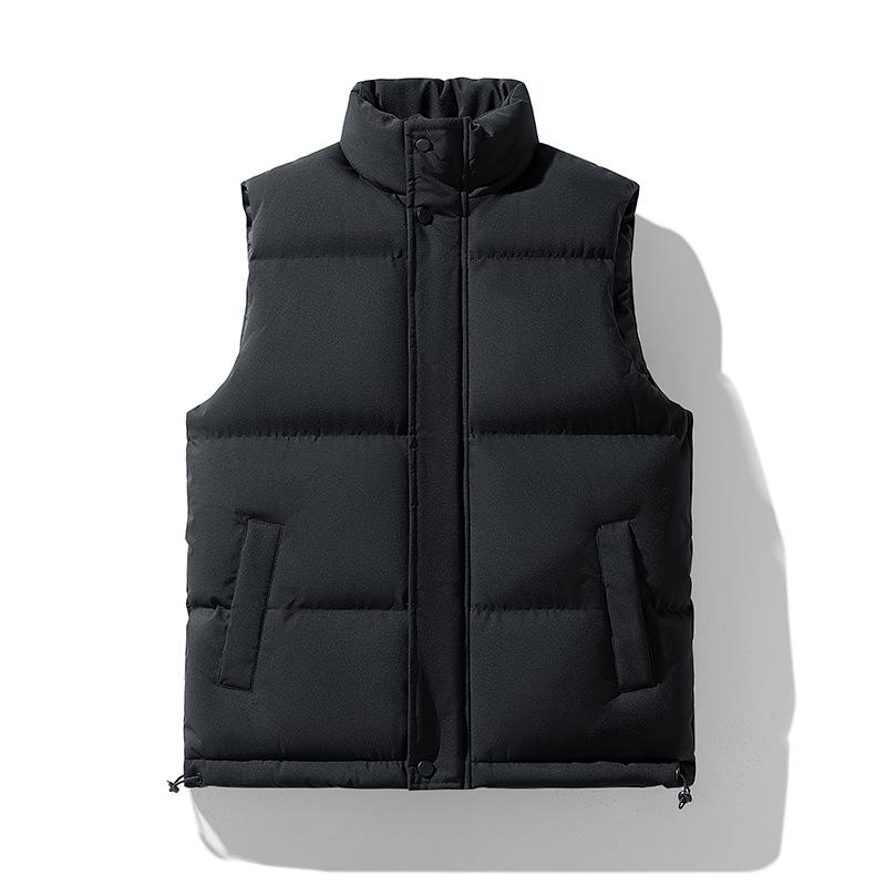 Men's Winter Stand Collar Quilted Vest Waistcoat - Solid Color, Warm, Sleeveless, Thickened Cotton Coat