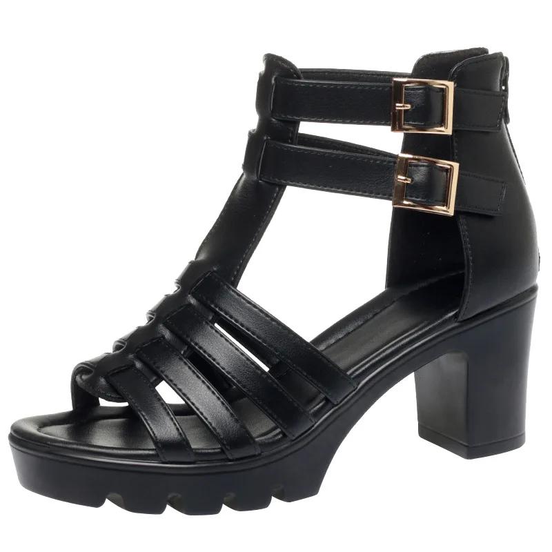 6cm All Match Comfortable Thick Bottom Platform Shoes Women Summer 2025 Med Block Heels Gladiator Sandals for Office Mom Beach
