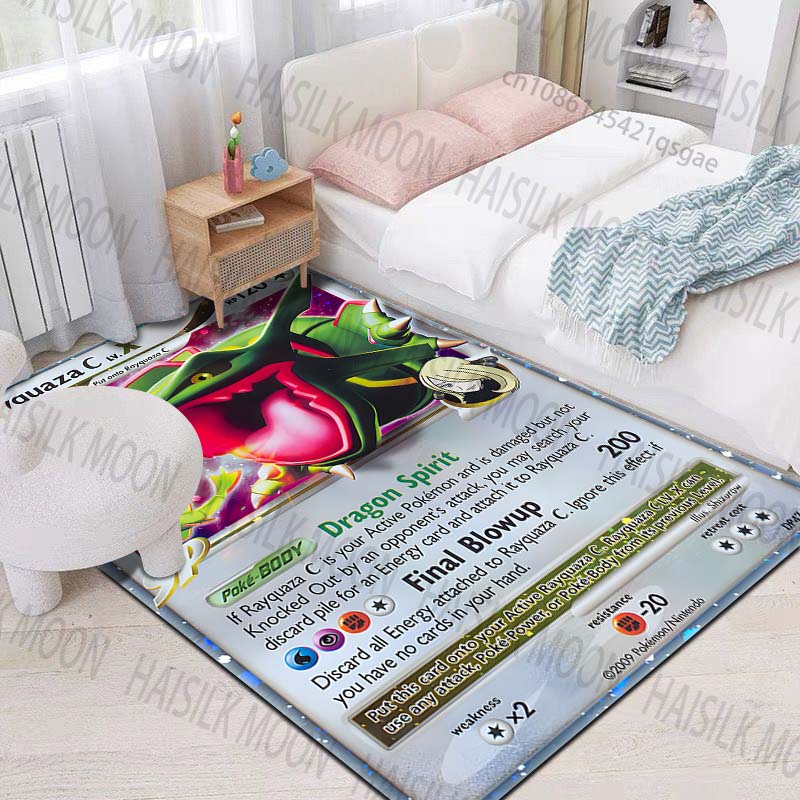 Įvairių stilių Pokémon Rayquaza kortų spausdintas kilimas svetainei, miegamajam, vaikų kambariui, namų dekoravimui, zoninis kilimėlis, sofos apklotas, prieškambario kilimėlis