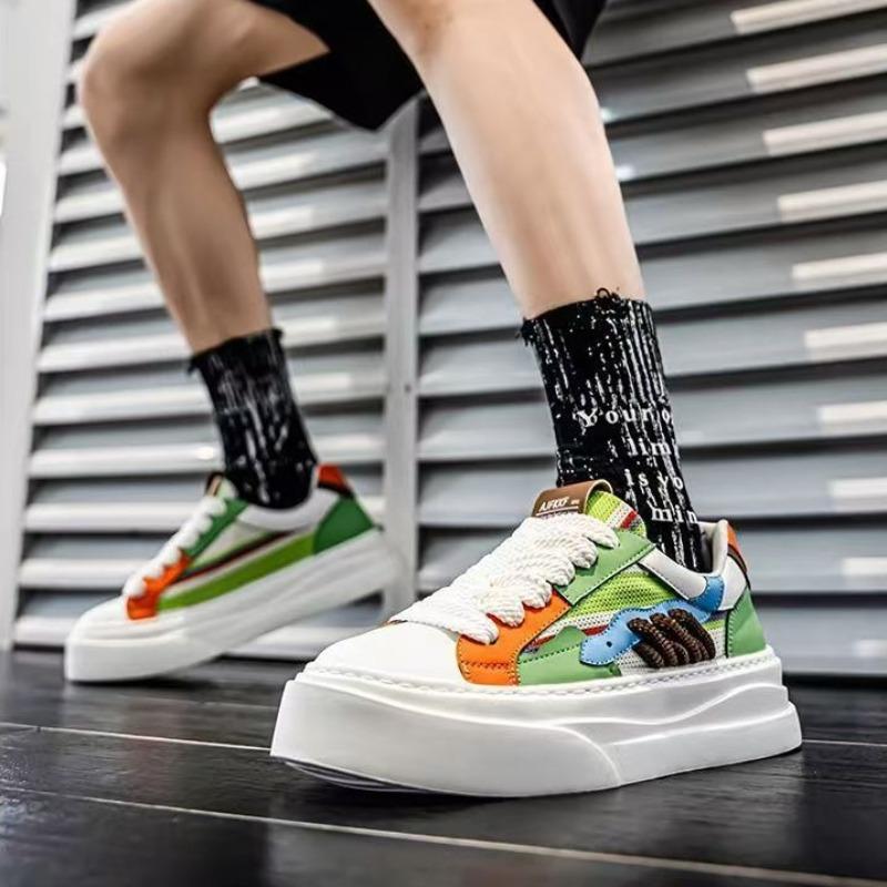 Fashion 2025 Men Color Lace-up Skateboard Shoes Summer New Breathable Thick Soled Casual Shoes Outdoor Comfortable Soft Walking Footwear