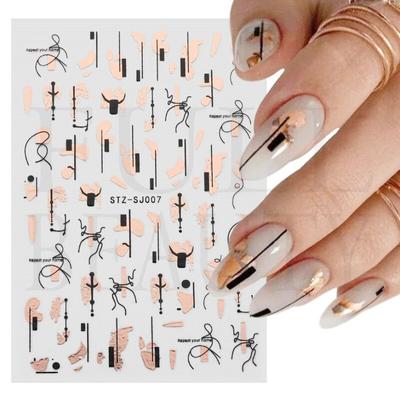 Graffiti strips Nálepky na nehty pro ženy Dekorace na nehty Rose Gold Abstract Line Spring 3D Slider pro manikúru Polish Tattoo