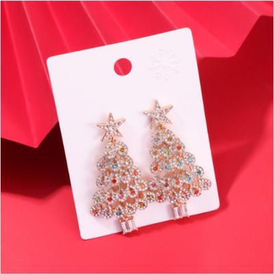 Colorful Zircon Christmas Tree Earrings for Women Sparkling Crystal Bow Star Elk Drop Earrings Girls New Year Holiday Jewelry
