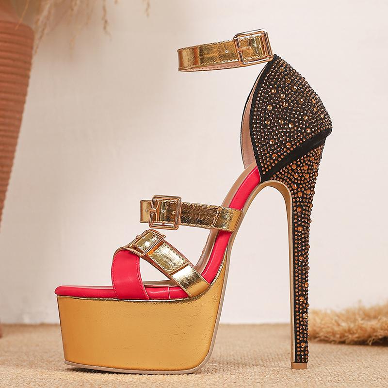 Eilyken CRYSTAL Diamond Bling Open Toe Women Sandals Sexy Ultra Stiletto High Heels Buckle Strap Banquet Prom Shoes