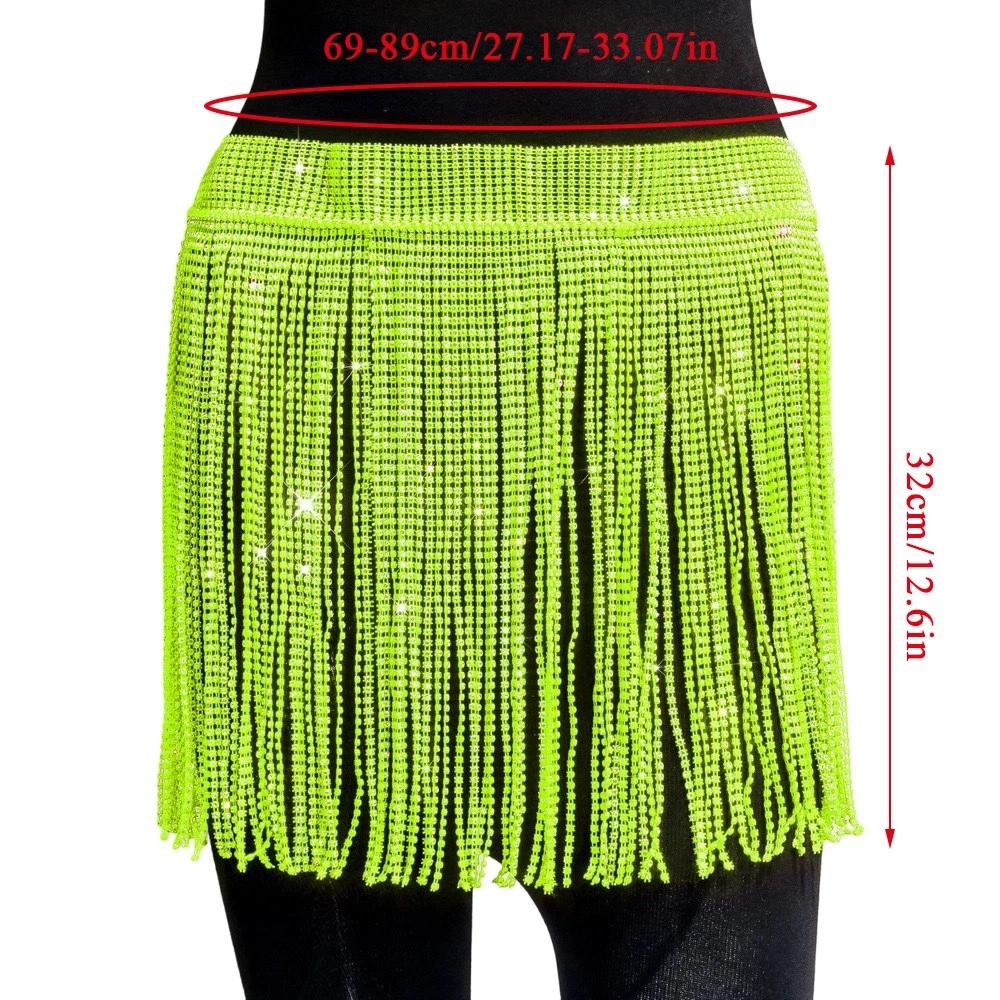 Glitzer Partykleid Polierter Tanzclub Rock Strassfransenrock Premium Taillenkette Zubehör für Ausgehen Abendgarderobe