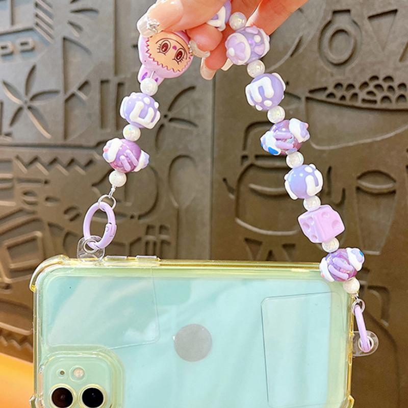 1Pc Backpack Accessories Labubu Phone Pendant Anime Beaded Phone Case Chain Keychain Camera Decoration Gift