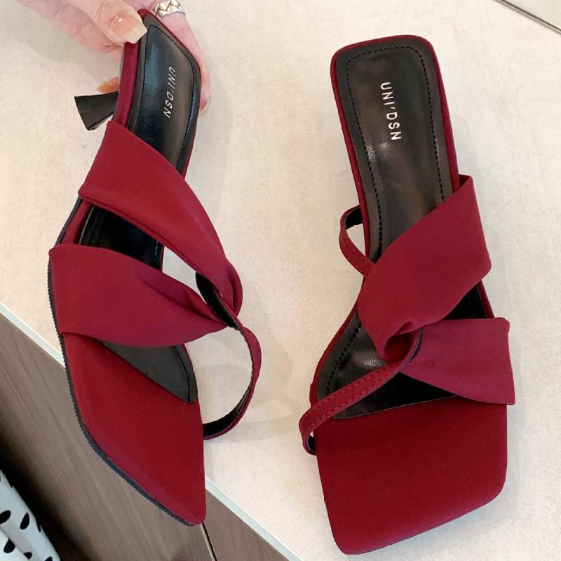 Fashion Square Toe Narrow Strap Women Sandals 2025 Summer Open Toe Thin Heel Slide Sandals Fashion Elegant Comfortable High Heeled Shoes