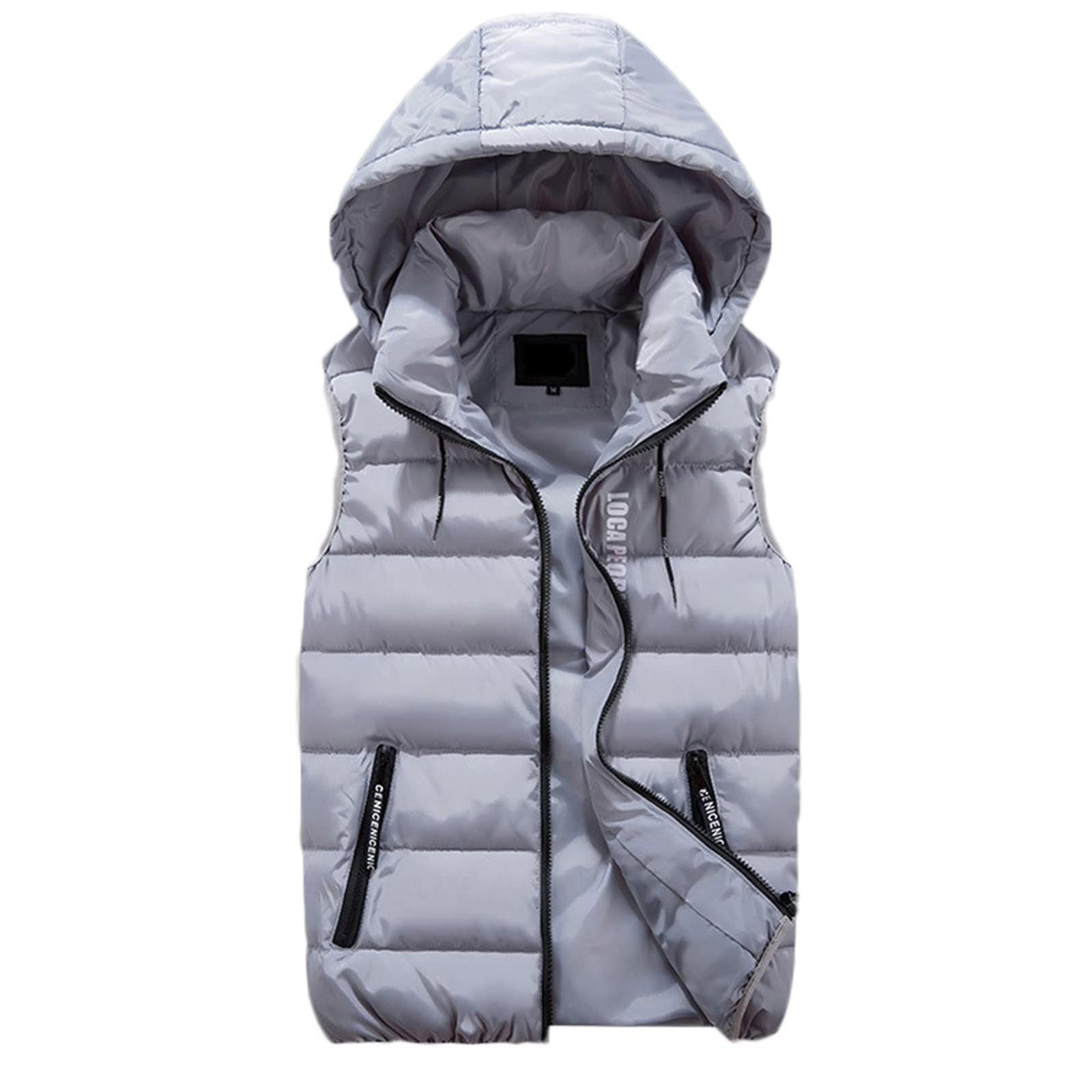 

Хлопковый жилет, мужской осенне-зимний утолщенный теплый жилет с капюшоном, цветной жилет с вышивкой L серый