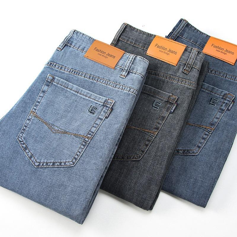 Men's Thin Jeans Loose Straight Casual Pants Summer Youth Business Large Size Trousers