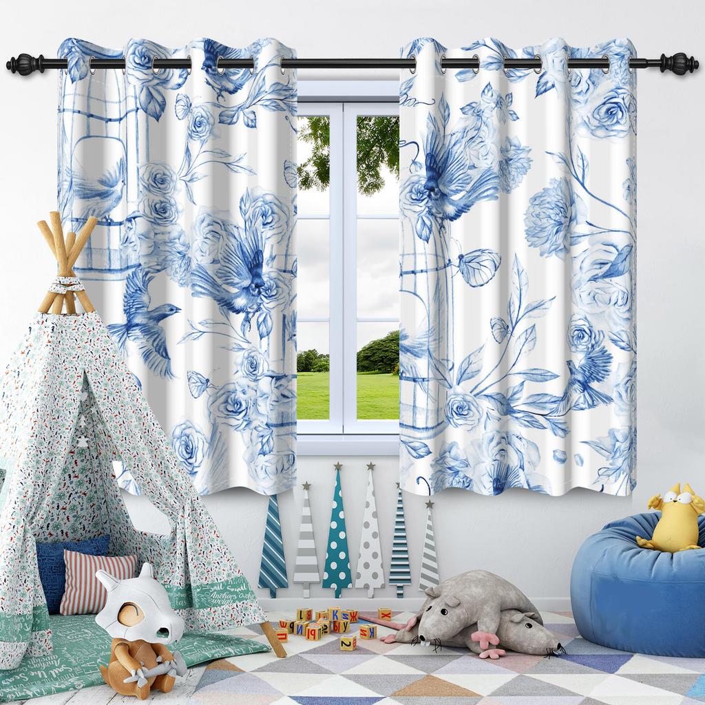 Wildflowers Floral Green Plants Window Curtains Blackout Washable Polyester Fabric Bedroom Living Room Home Decor Curtain 2 Pcs