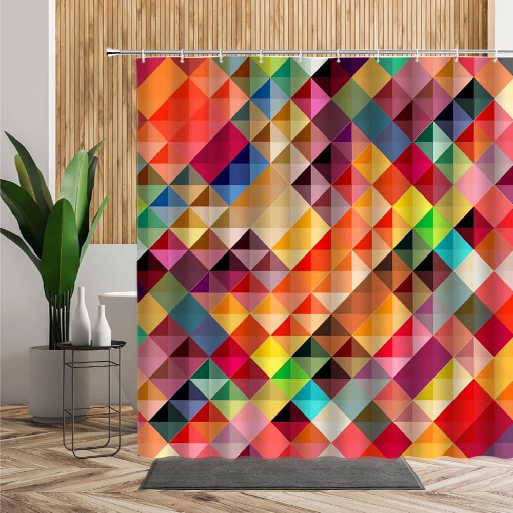 3D Color Stereoscopic Geometric Shower Curtain Abstract Art Bathroom Decoration Waterproof Polyester Bathtub Screen With Hooks