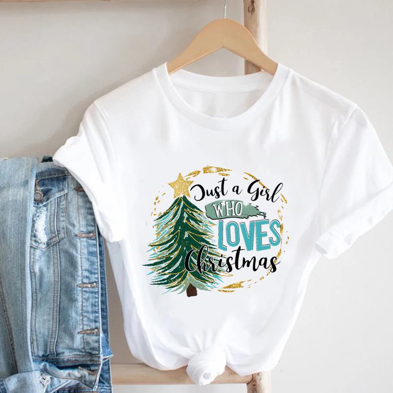 

(Азиатский размер) Футболка с акварельным трендом 90-х годов, милые повседневные женские праздники с Рождеством и Новым годом с принтом, женские модные футболки с короткими рукавами и графикой