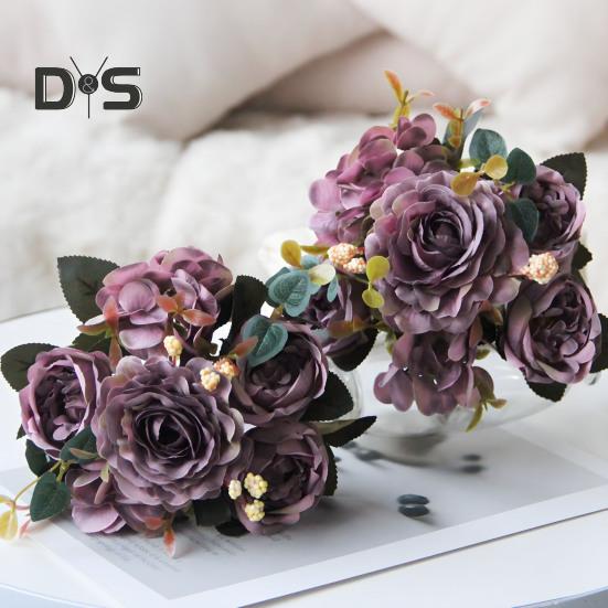 Vintage Artificial Peonies Faux Silk Flowers Bunch Hydrangea Rose Peony Floral Centerpiece for Wedding Event Party Home Decor