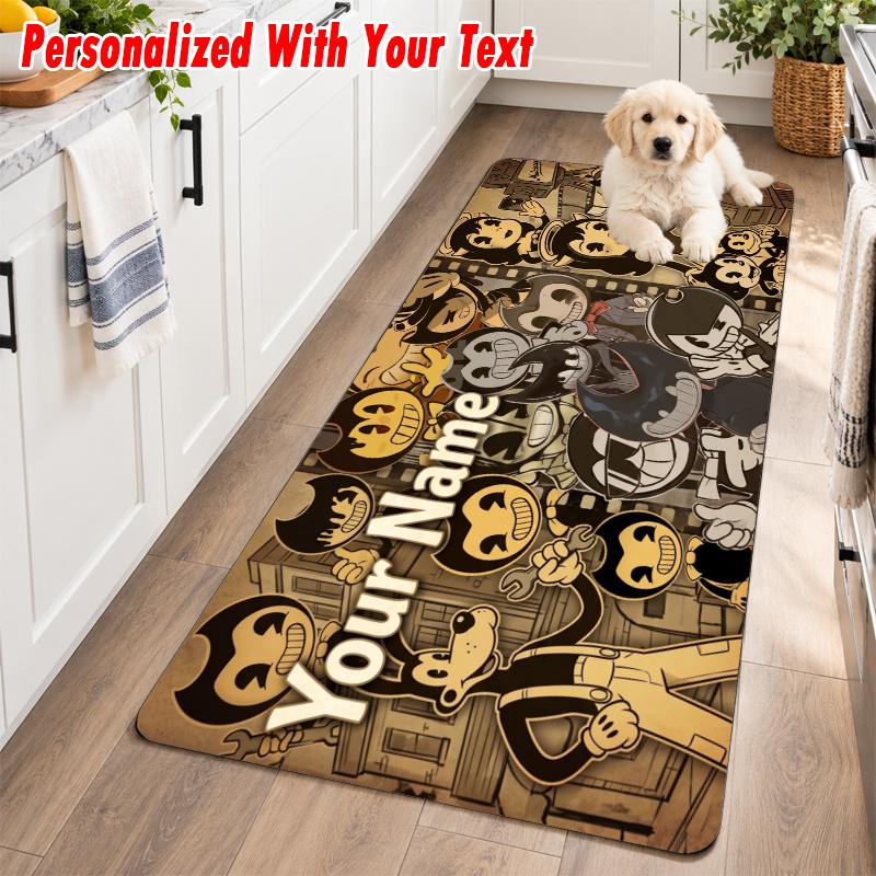Bendy and the Ink Machine Custom Text Flannel Floor Rug Soft Kitchen Mat Personalized Non Slip Carpet